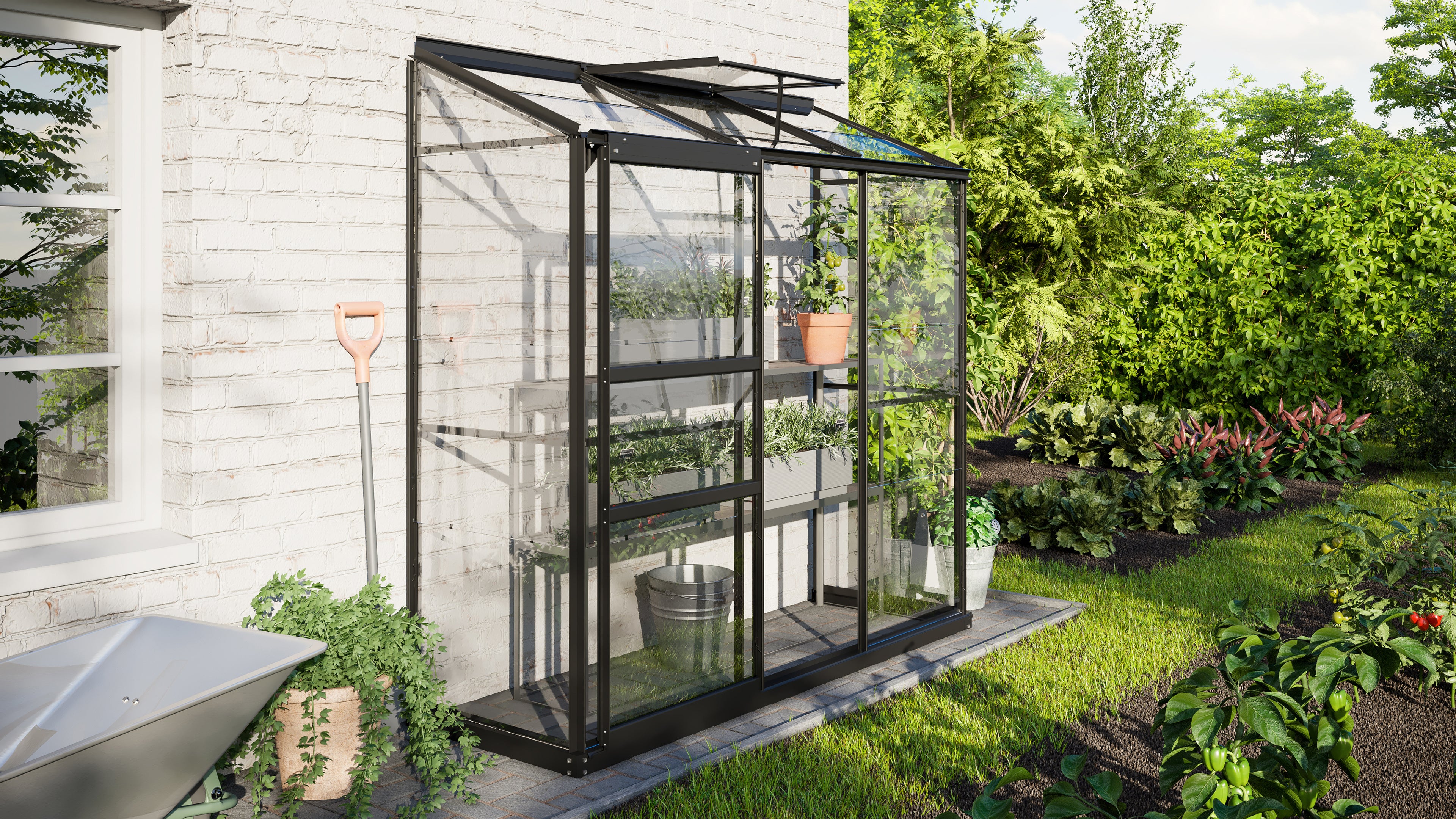 Gewächshaus Ida 1300 ESG3mm, schwarz - Set