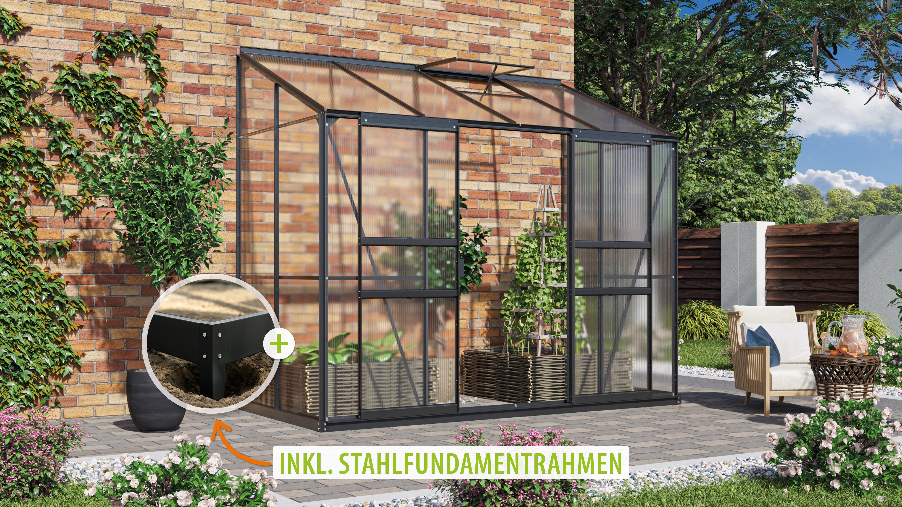Gewächshaus Ida 3300 HKP 4mm, schwarz - Set