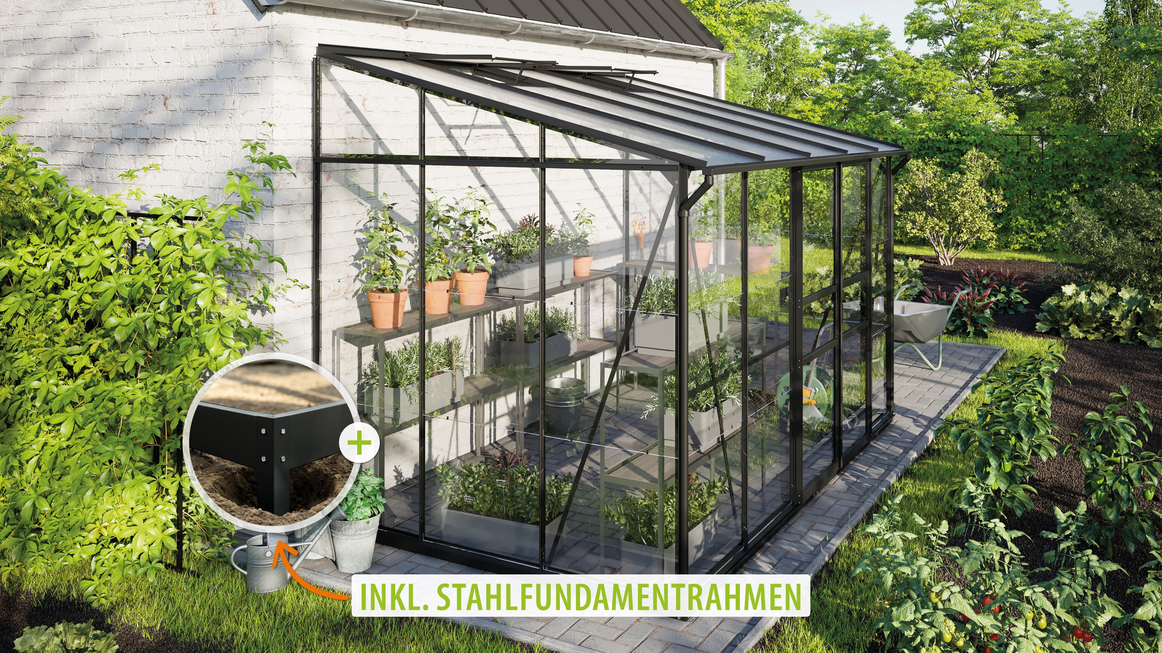Gewächshaus Ida 6500 ESG/HKP, schwarz - Set