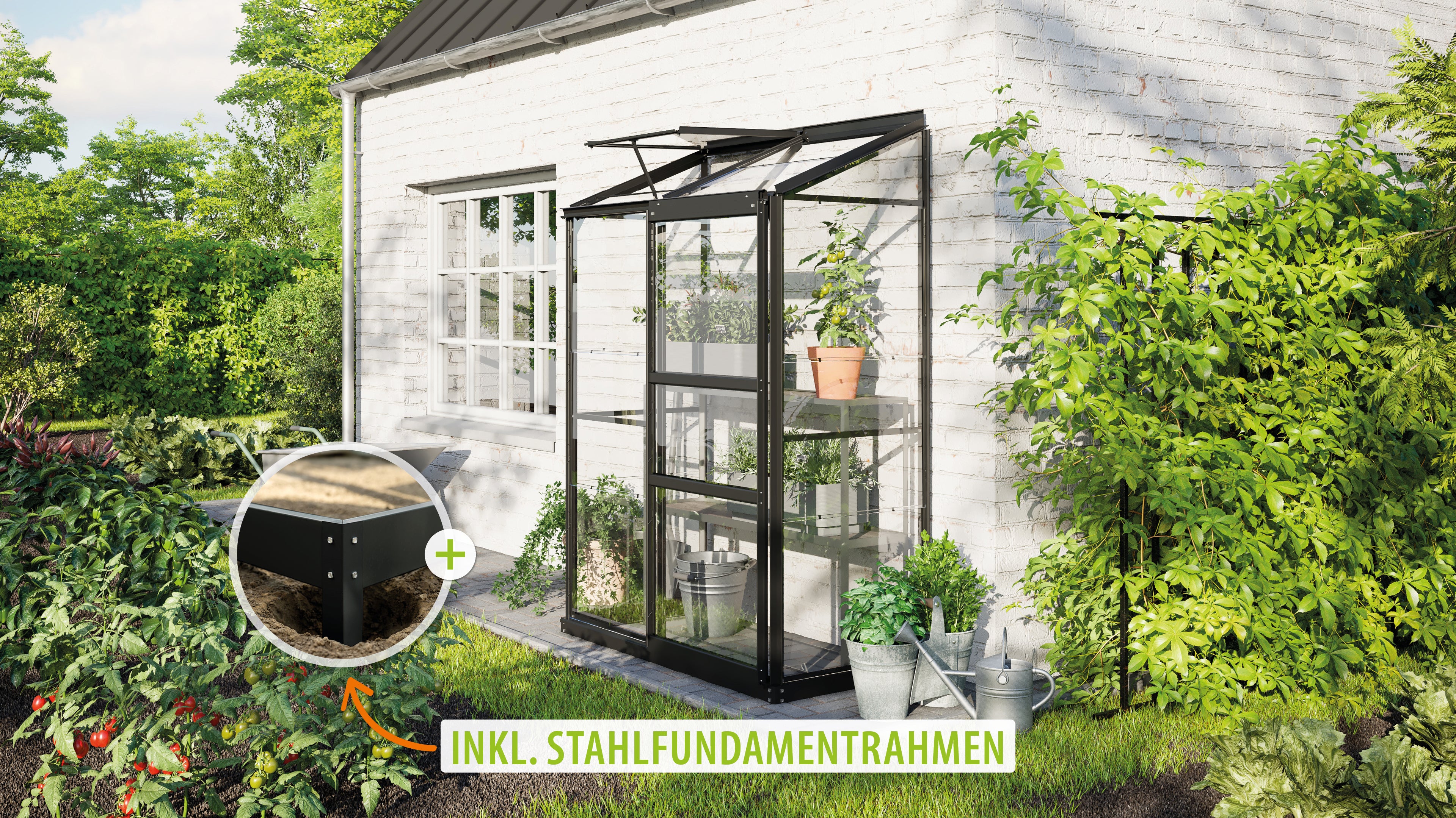 Gewächshaus Ida 900 ESG3mm, schwarz - Set