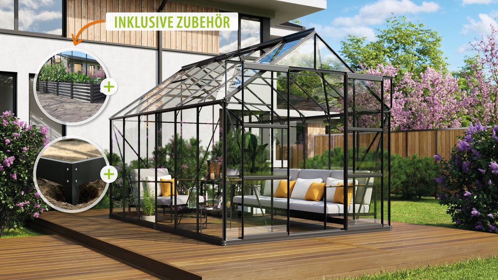 Gewächshaus Uranus 9900 ESG 3mm, schwarz - Set