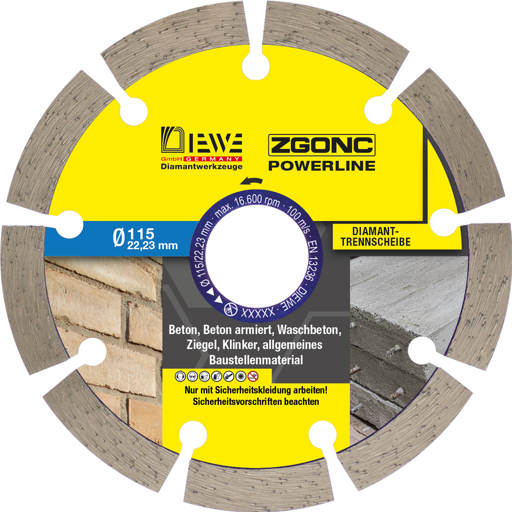 Diamanttrennscheibe POWERLINE Universal Beton 115