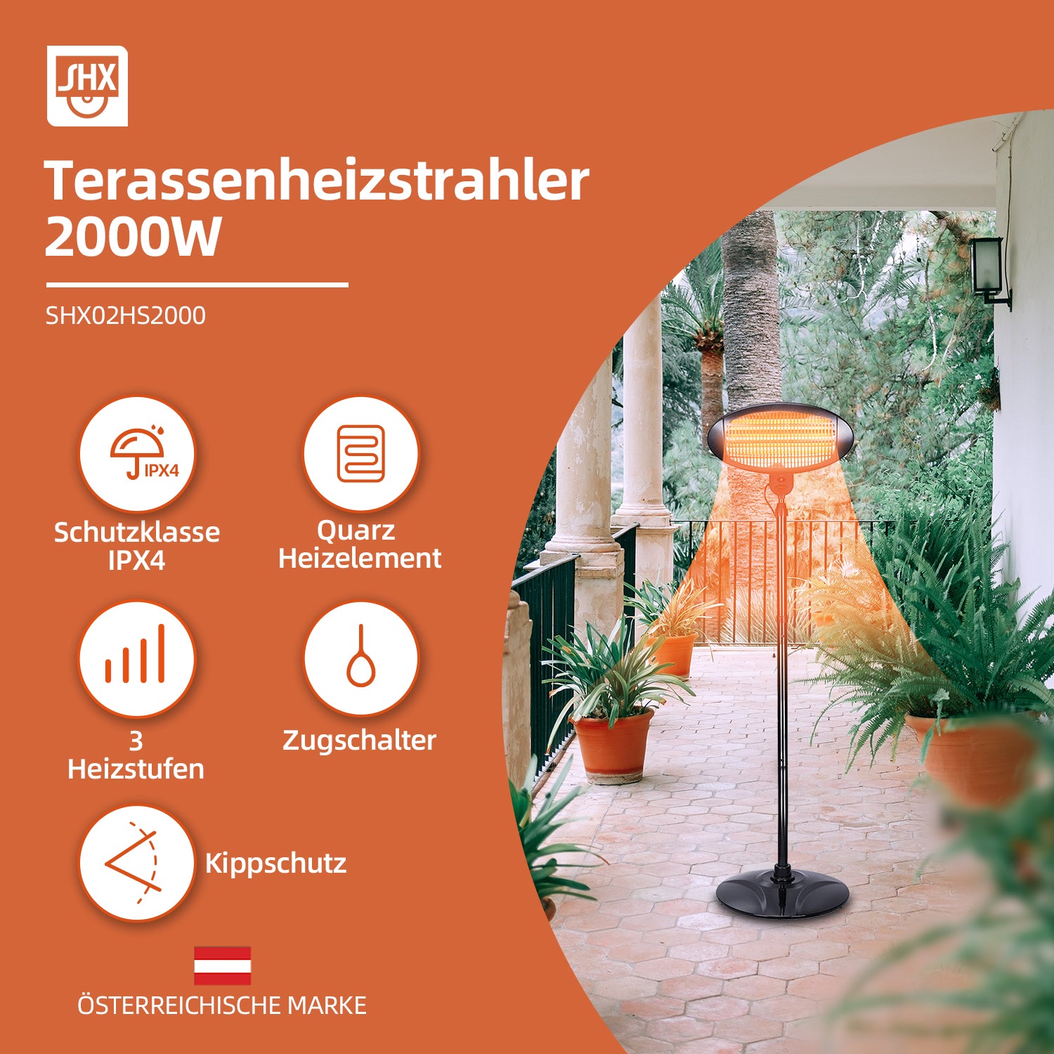 Heizstrahler auf Standfuß 2000 Watt