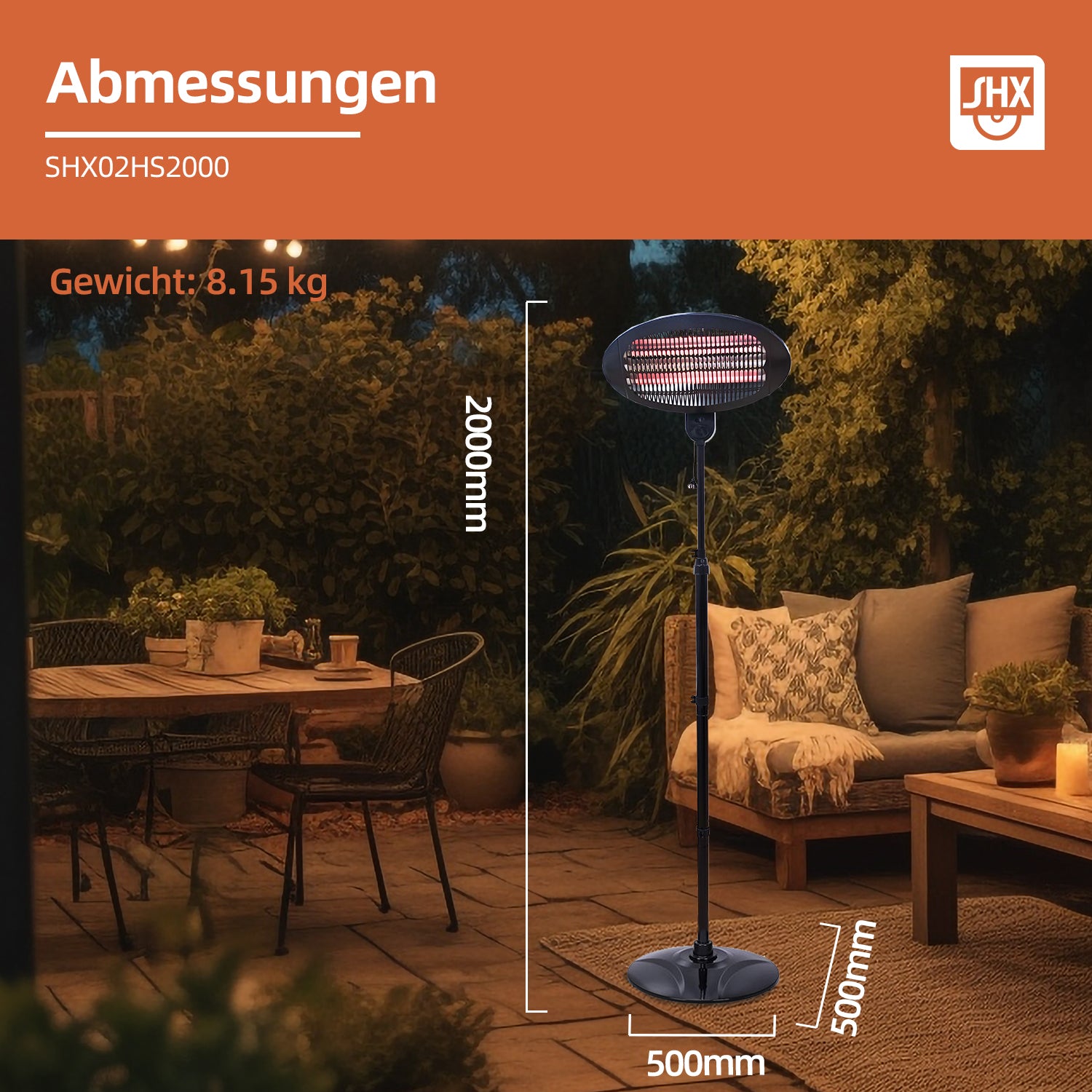 Heizstrahler auf Standfuß 2000 Watt
