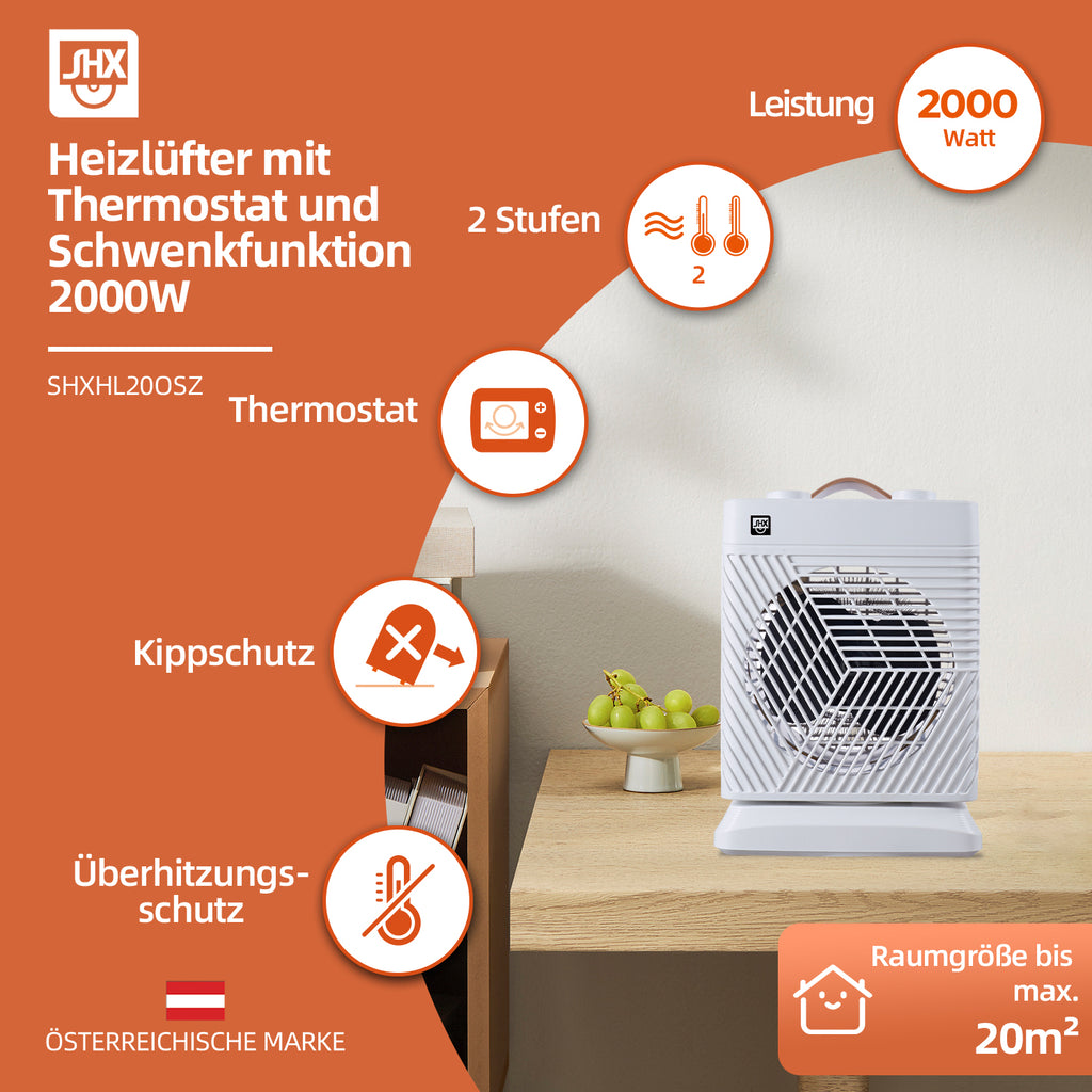 Heizlüfter mit Thermostat und Schwenkfunktion 2000W