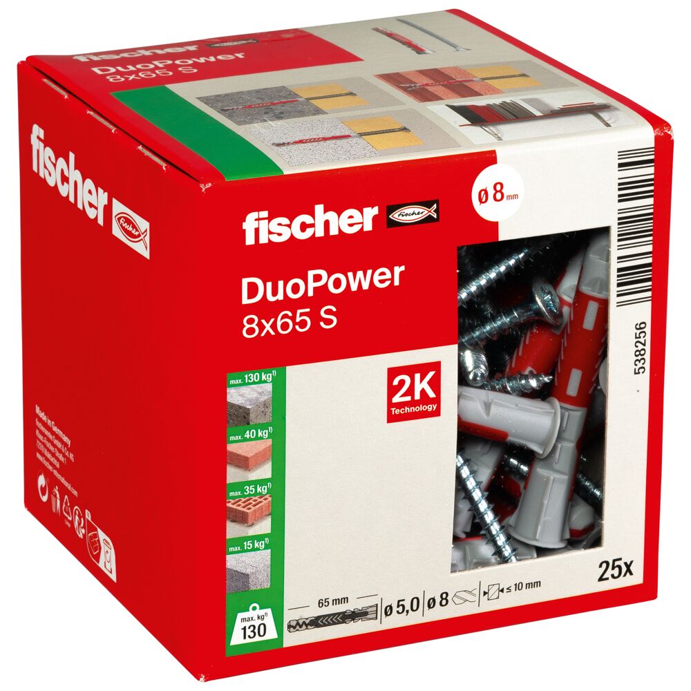 25 Dübel DuoPower 8 x 65 S